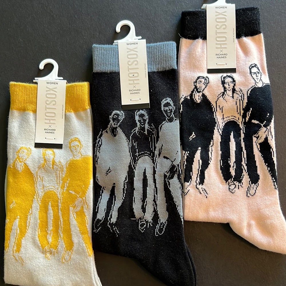 HOTSOX White Label Richard Haines “People” socks in pnk/blk, blk/grey, grey/yllw